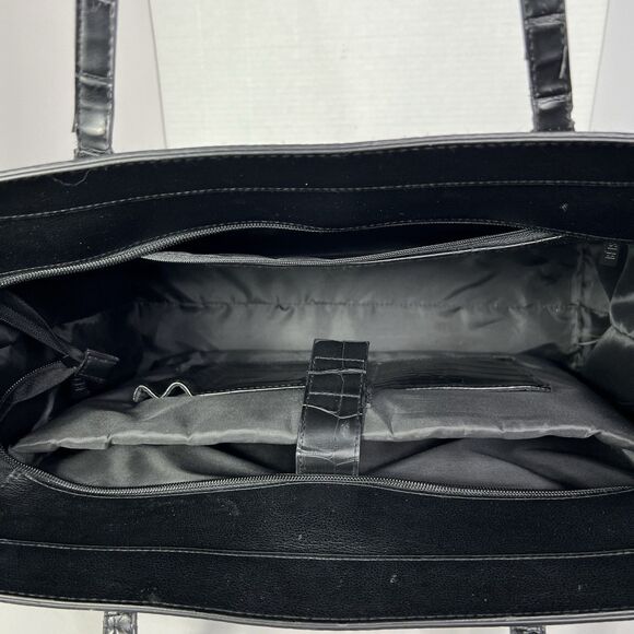 Beis Large Black Faux Alligator Leather Tote Minimalist Business Travel Bag - Picture 5 of 6